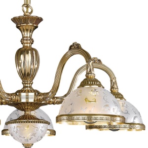 Lustra design clasic cu 5 brate din alama si sticla 6202 102037 universul-luminii.ro
