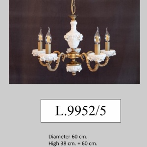 Lustra design italian cu 5 brate din alama si portelan alb 9952 - Img 2
