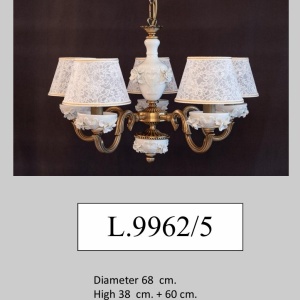 Lustra design italian cu 5 brate din alama si portelan alb 9962 - Img 2