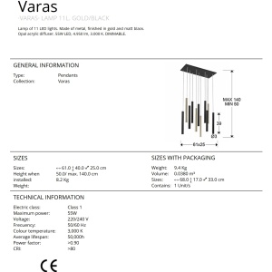 Lustra dimabila cu 11 pendule LED design modern Varas negru/auriu SV-373357 75207 universul-luminii.ro