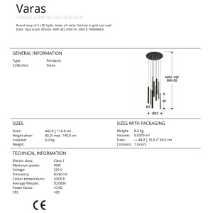 Lustra dimabila cu 9 pendule LED design modern Varas negru/auriu SV-373272 75217 universul-luminii.ro