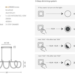 Lustra LED 3-STEP suspendata moderna ZIGZAG auriu - Img 3