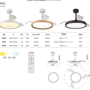 Lustra LED CCT cu ventilator si telecomanda MISTRAL aspect lemn MA-8827 172277 universul-luminii.ro