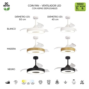 Lustra LED cu ventilator palete retractabile Coin Fan Mini lemn - Img 6