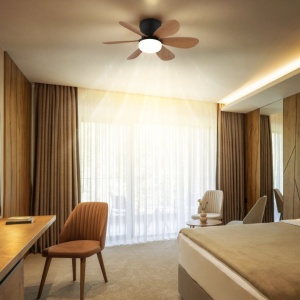 Lustra LED cu Ventilator si telecomanda DELORES negru/ efect de lemn