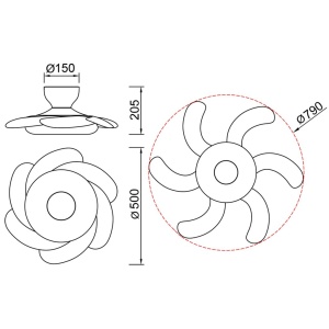 Lustra LED cu ventilator si telecomanda FLOWER alb/lemn - Img 9