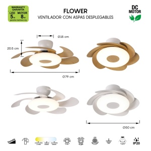 Lustra LED cu ventilator si telecomanda FLOWER alb - Img 6