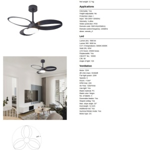 Lustra LED cu ventilator si telecomanda INFINITY negru - Img 8