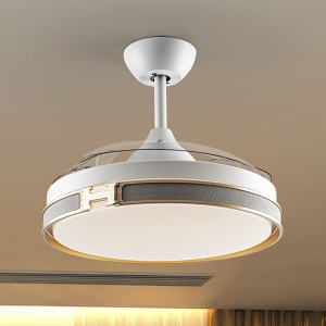 Lustra LED cu Ventilator si telecomanda, lame retractabile HERON alb/auriu - Img 4