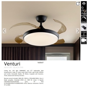 Lustra LED cu Ventilator si telecomanda, lame retractabile Venturi negru 62387 universul-luminii.ro
