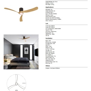 Lustra LED cu ventilator si telecomanda NEMO L negru/lemn - Img 6