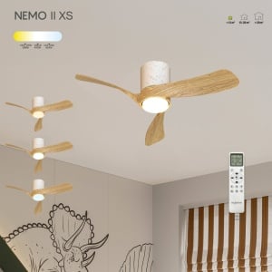 Lustra LED cu ventilator si telecomanda NEMO XS ceramica/lemn - Img 5