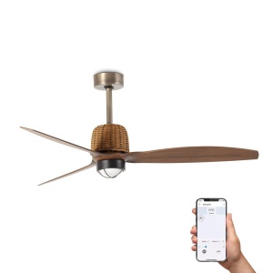 Lustra LED cu Ventilator smart sistem TUYA si telecomanda WEAVER M Old gold/walnut