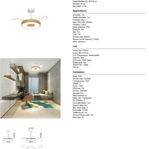 Lustra LED cu Ventilator tavan smart sistem TUYA si telecomanda COIN lemn - Img 7