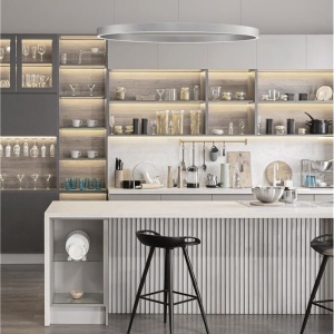 Lustra LED design circular cu iluminat sus si jos ELOWEN argintiu, diametru 98cm - Img 2