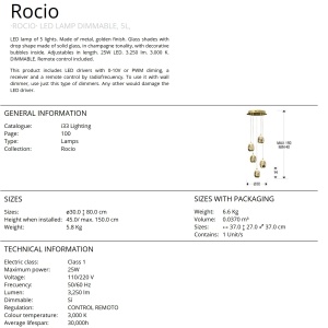 Lustra LED dimabila cu telecomanda ROCIO 5L, auriu SV-783529D 71887 universul-luminii.ro