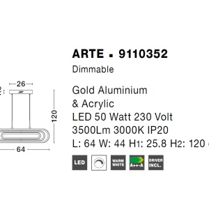 Lustra LED dimabila, design modern ARTE, auriu 74477 universul-luminii.ro