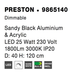 Lustra LED dimabila, design modern PRESTON, 40cm negru NVL-9865140 172747 universul-luminii.ro