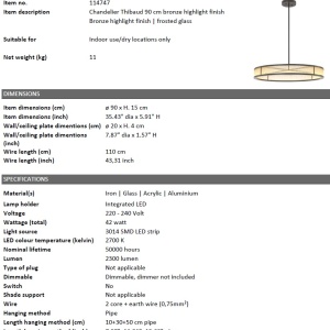 Lustra LED dimabila suspendata design elegant Thibaud L, bronz 100207 universul-luminii.ro