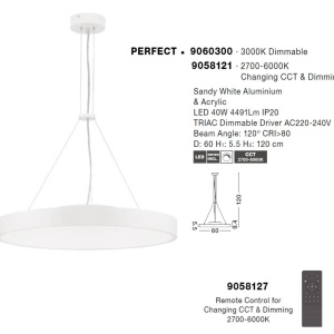 Lustra LED suspendata design circular PERFECT 60cm alba CCT Dimmable - Img 3