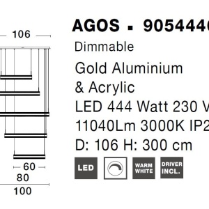 Lustra LED suspendata, dimabila, design modern Agos auriu 60cm 211017 universul-luminii.ro