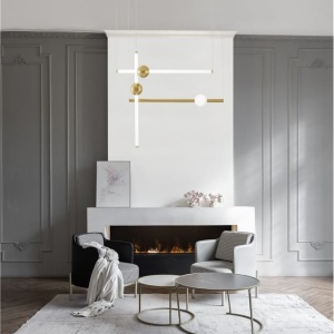 Lustra LED suspendata, dimabila, design modern Neutron auriu - Img 2