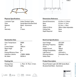 Lustra LED suspendata moderna Senta negru/auriu - Img 2
