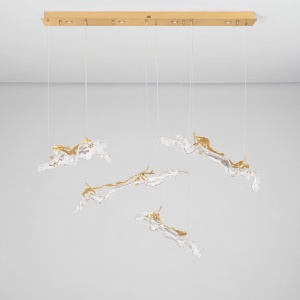 Lustra liniara cu pendule LED otel auriu si sticla transparenta AVESA - Img 4