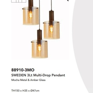 Lustra moderna cu 3 pendule Sweden moca, chihlimbar 137027 universul-luminii.ro