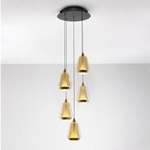 Lustra moderna cu 5 pendule LED, Metal, Sticla, Champaign, ALISH