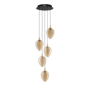Lustra moderna cu 5 pendule LED, Metal, Sticla, Champaign, Nali