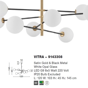 Lustra moderna cu 8 surse de lumina Vitra 75297 universul-luminii.ro