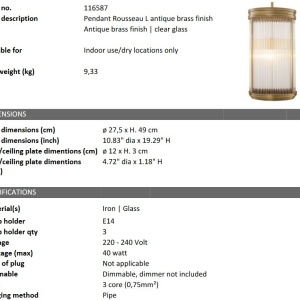 Lustra, Pendul design LUX Rousseau L, alama antic 209297 universul-luminii.ro