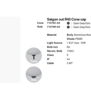 Lustra/Pendul iluminat exterior decorativ SAIGON cone cap R45 gri/alb 127757 universul-luminii.ro