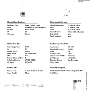 Lustra/Pendul LED design decorativ VITRO gri fumuriu/negru - Img 4