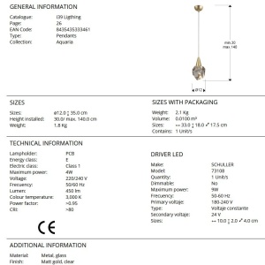 Lustra / Pendul LED design modern decorativ Aquaria auriu 206537 universul-luminii.ro