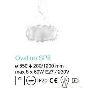 Lustra, Pendul modern inaltime reglabila, diam.55cm OVALINO SP8 BIANCO 090481 - Img 5