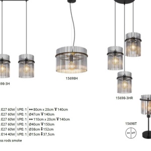 Lustra suspendata 3L design modern GORLEY negru, fumuriu 221497 universul-luminii.ro