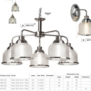 Lustra suspendata design clasic Bistro II 3L argintiu satin 1683-3SS SRT 185057 universul-luminii.ro