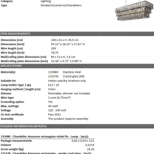 Lustra suspendata design LUX Amazone Rectangular, nickel/ sticla fumurie 115383 HZ 199357 universul-luminii.ro