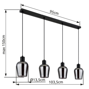 Lustra suspendata design modern RYAN 4L negru/fumuriu 224757 universul-luminii.ro