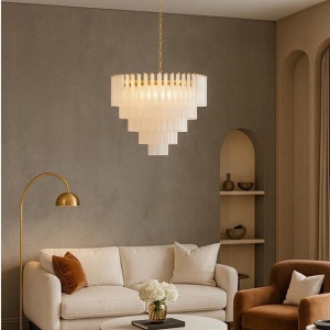 Lustra suspendata metal auriu, sticla alba GORDON 80