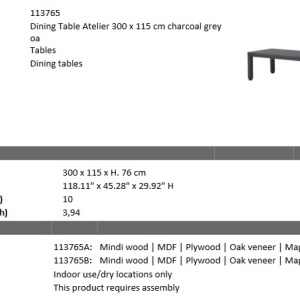 Masa design elegant LUX Atelier 300x115cm, gri carbune 113765 HZ - Img 6