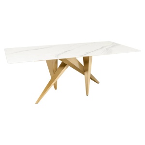 Masa design modern, Metal, Auriu, Ceramica, Alb, ART LIVING 200cm, A-46202 VC