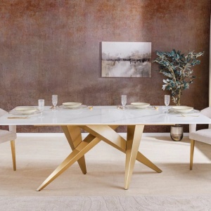 Masa design modern, Metal, Auriu, Ceramica, Alb, ART LIVING 200cm, A-46202 VC - Img 11