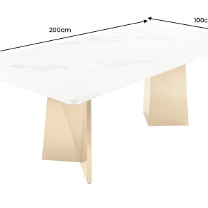 Masa design modern, Metal, Auriu, Marmura, Alb, EXTRAVAGANCIA 200cm, A-45929 VC - Img 10