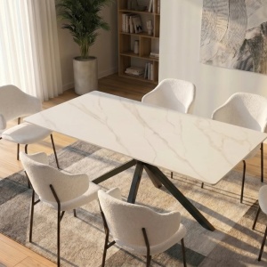 Masa dining cu blat ceramic GALAXIE alb 160x90cm - Img 5