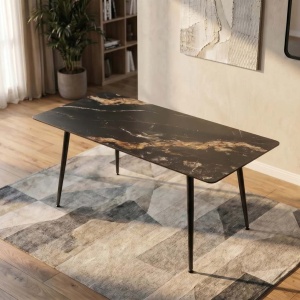 Masa dining cu blat ceramic Milano Aurora Oro 140x80cm