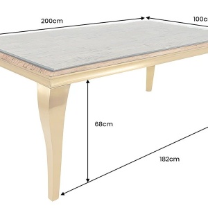 Masa dining, Lemn de Tec, Sticla, Otel Auriu, MODERN BAROCK BARRACUDA 200cm - Img 3