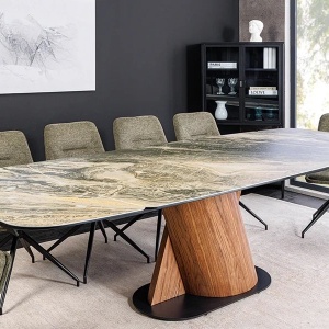 Masa extensibila ceramica bej taupe, furnir lemn de nuc ELEMENTS 180-260cm - Img 8